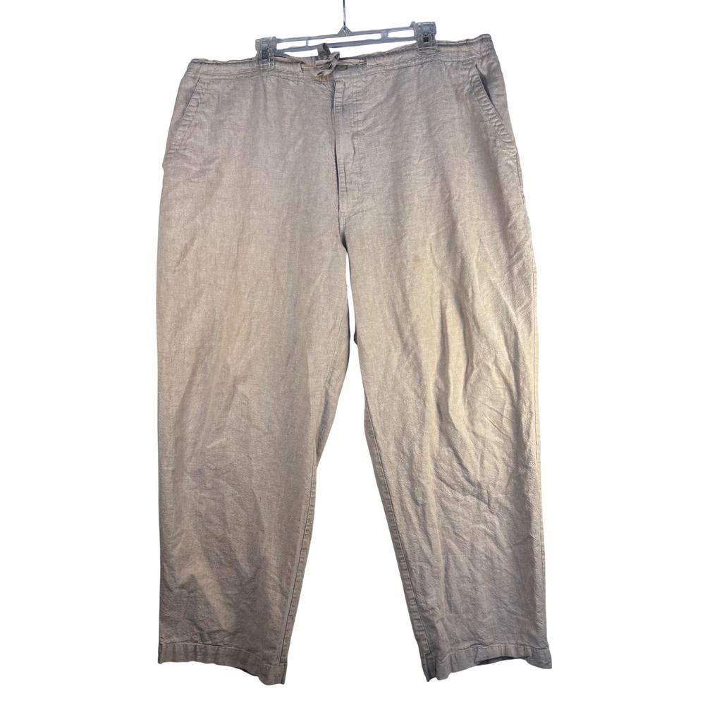 Centro Linen Blend‎ Drawstring Pants Tan Beige XXL Relaxed Fit Women Casual